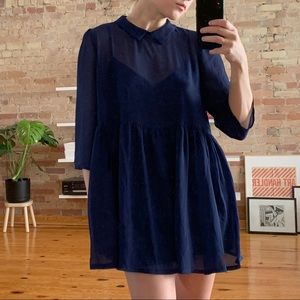 Sheer Double Layer Mini Dress, Navy